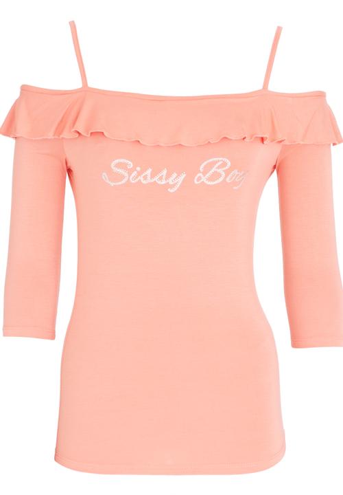 SISSY BOY - Cold Shoulder Frill Detail Top Coral