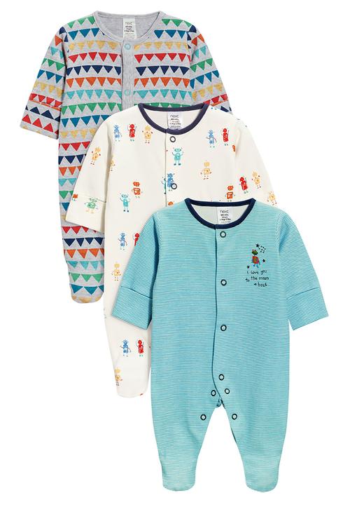 Next - Three Pack Green Robot Sleepsuits Multi-colour