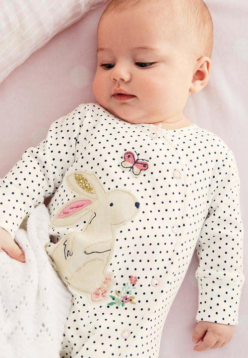 Next - Three Pack Spot Bunny Sleepsuit Mid Pink