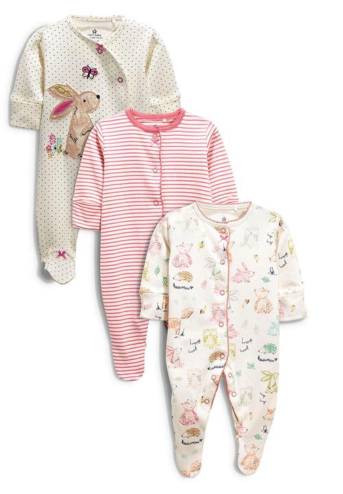 Next - Three Pack Spot Bunny Sleepsuit Mid Pink