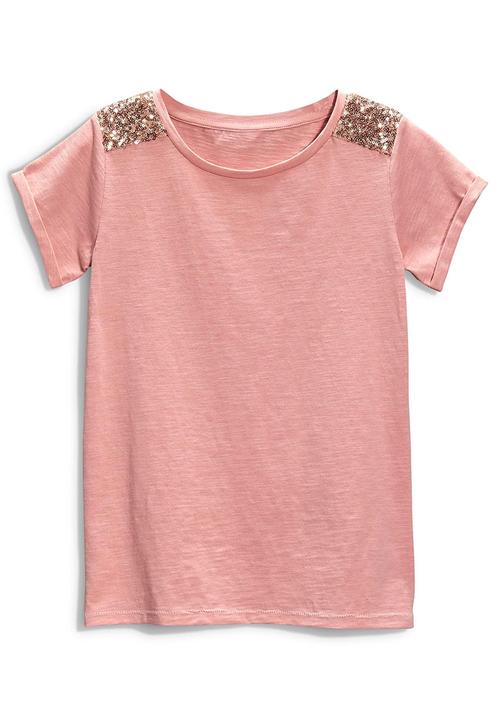 Next - Sequin Shoulder T-shirt Mid Pink