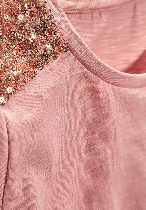 Next - Sequin Shoulder T-shirt Mid Pink