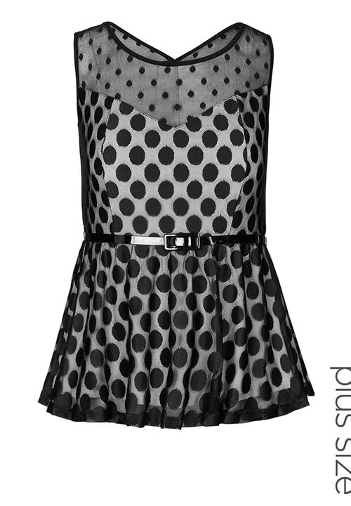 City Chic - Spot mesh peplum top Black