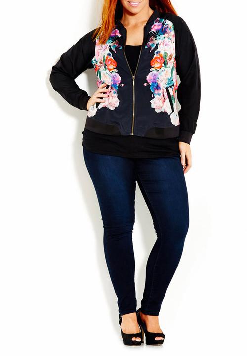 City Chic - Floral bomber jacket Multi-colour