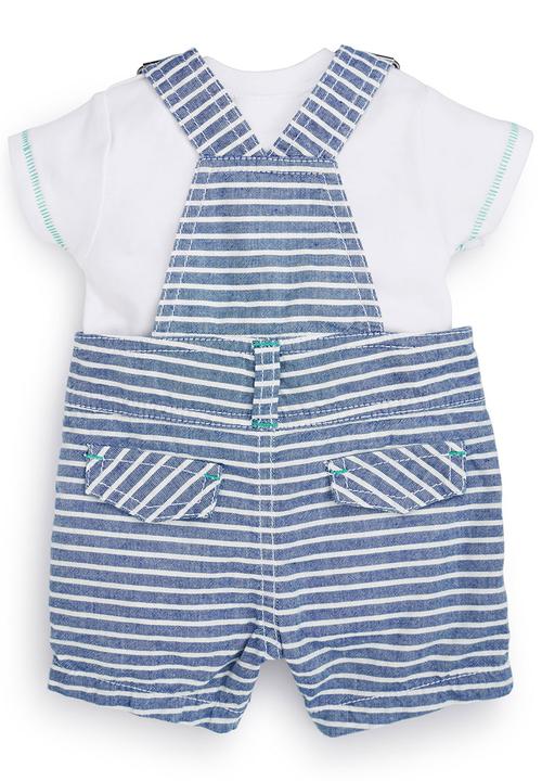 Next - Fine Stripe Dungarees With Bodysuit Blue/White