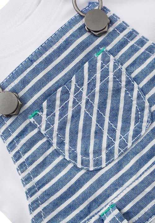 Next - Fine Stripe Dungarees With Bodysuit Blue/White