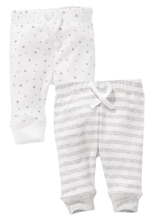 Next - Star Print And Grey Marl Stripe Cuffed Leggings 2-Pack Pale Grey