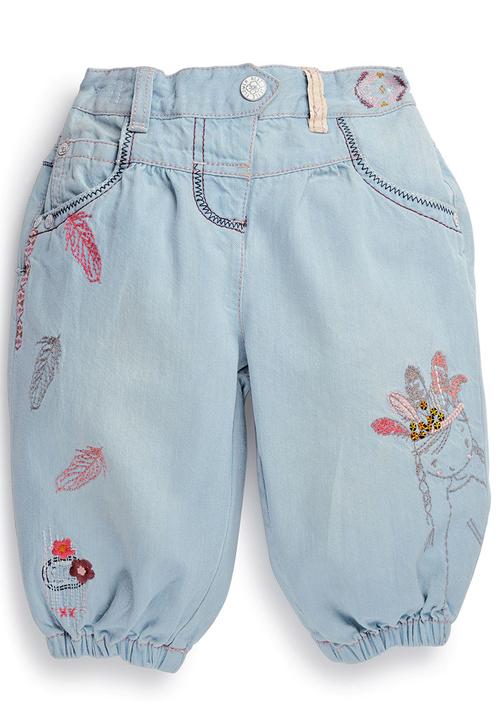 Next - Girl Embroidered Denim Crops Pale Blue