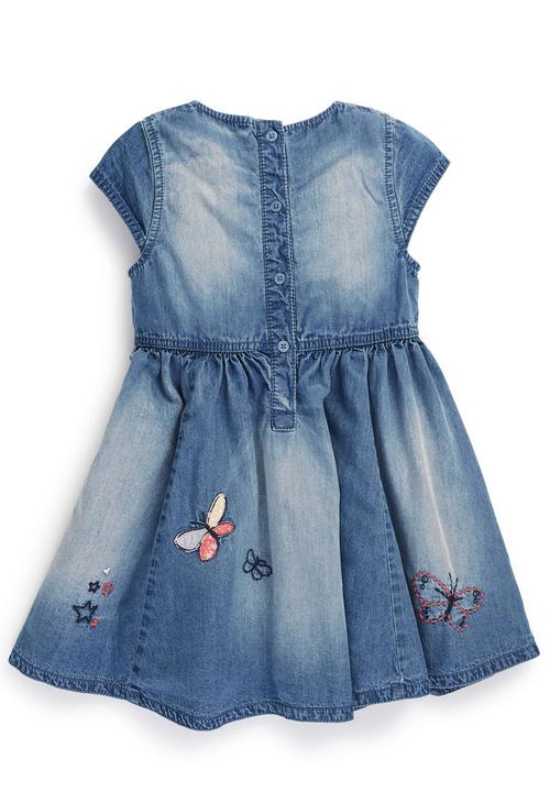 Next - Scene Embroiered Denim Dress Mid Blue