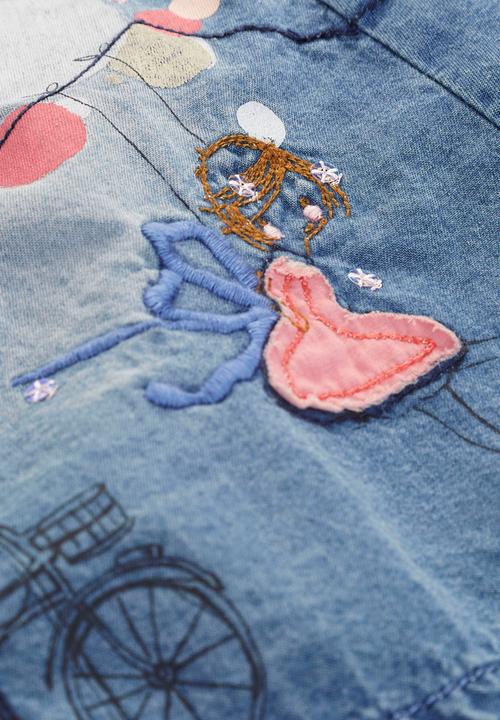 Next - Scene Embroiered Denim Dress Mid Blue