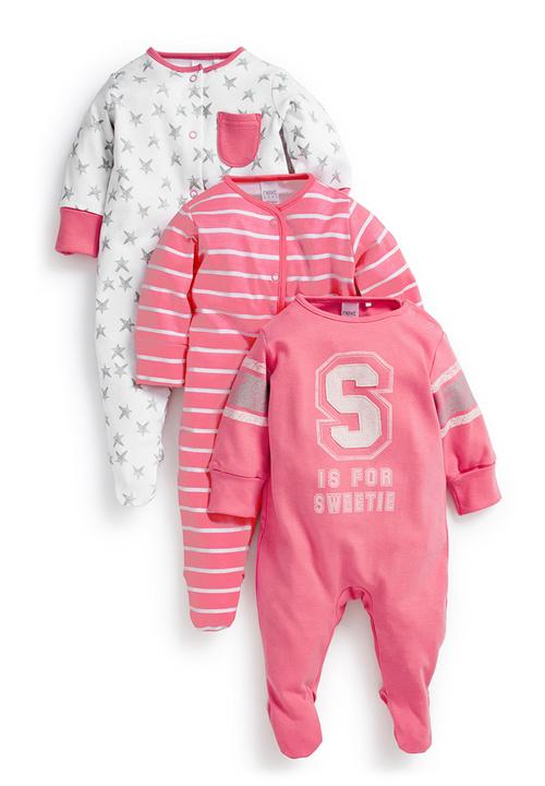 Next - Girls varsity sleepsuits 3-pack Mid pink