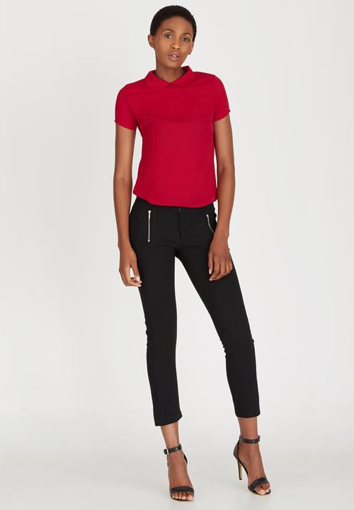 Sensation - Georgette Peter Pan Collar Top Red