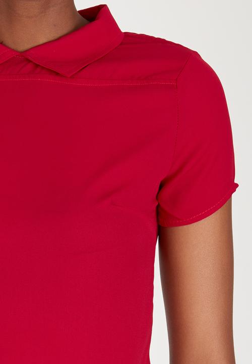 Sensation - Georgette Peter Pan Collar Top Red