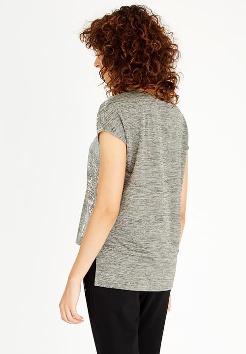 ONLY - Pearl Short Sleeve Shimmer Top Silver