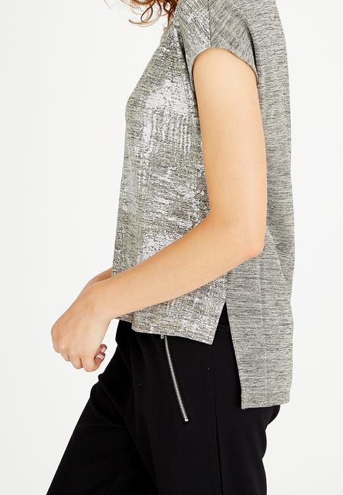 ONLY - Pearl Short Sleeve Shimmer Top Silver