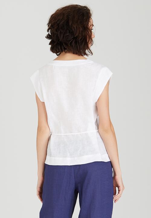 Jenja - Linen V-neck Top with Ties White