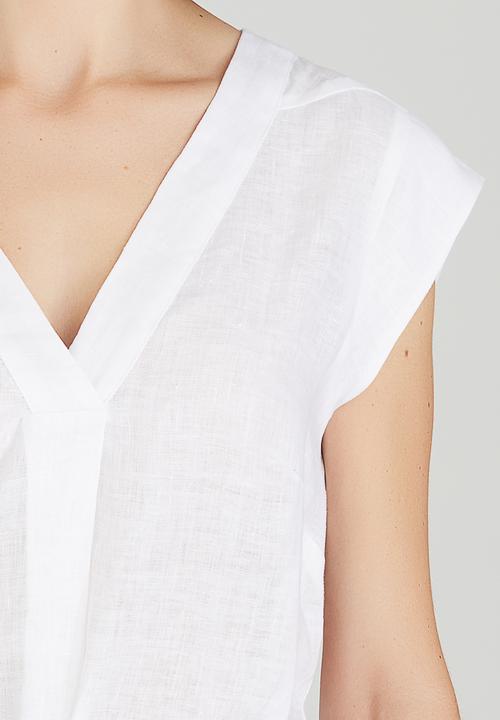 Jenja - Linen V-neck Top with Ties White