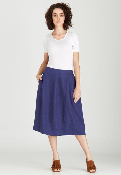 Jenja - Linen Dart Detail Skirt Navy