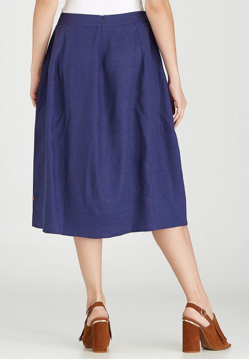 Jenja - Linen Dart Detail Skirt Navy