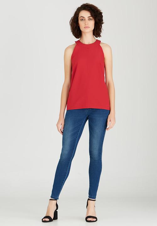 edit - Woven Halterneck Top Red