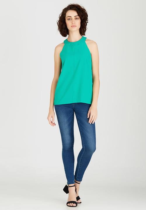 edit - Woven Halterneck Top Green