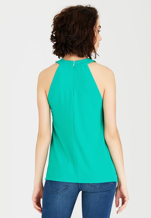 edit - Woven Halterneck Top Green