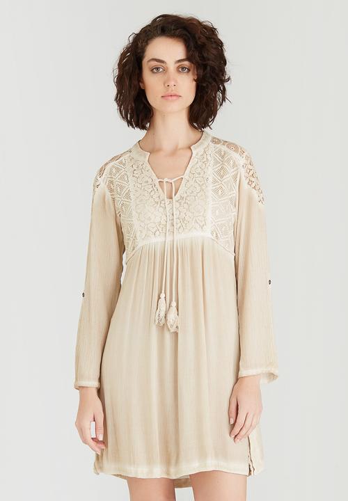 G Couture - Mixed Fabric Tunic Dress Stone