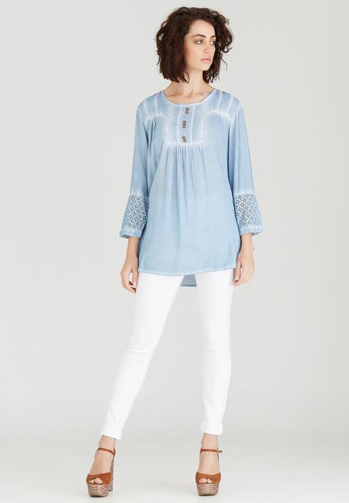 G Couture - Dipped Hem Tunic Top Pale Blue