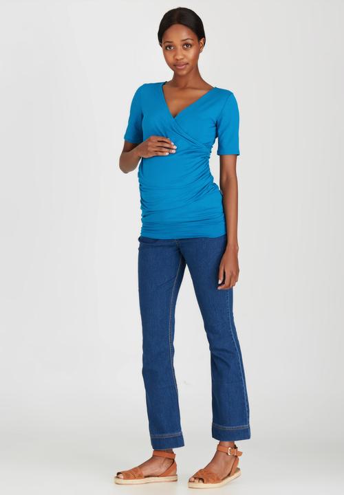 Cherry Melon - Short Sleeve Wrap Front Top Turquoise