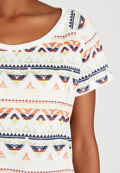 JEEP - Linen Tribal Print Tee Off White
