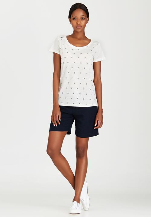JEEP - Printed Linen Fashion Tee Off White