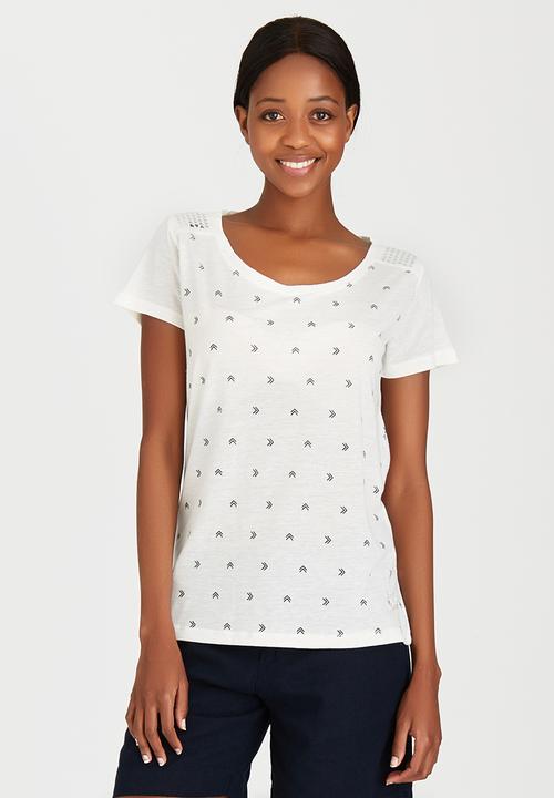 JEEP - Printed Linen Fashion Tee Off White