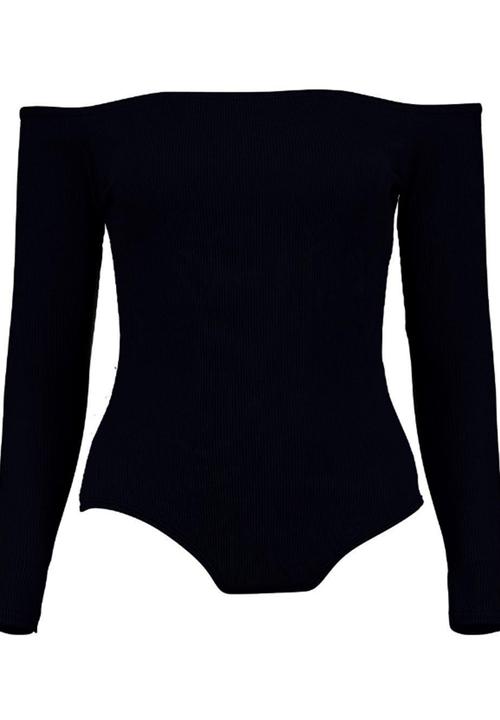 BoohooDNU - Off The Shoulder Long Sleeve Bodysuit Black