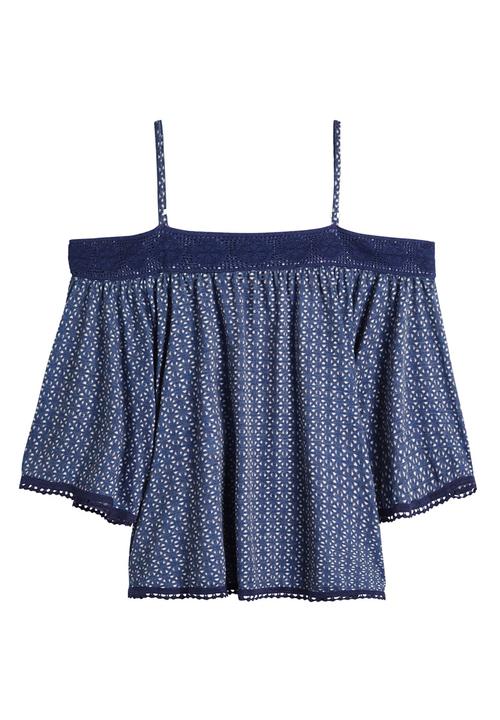 Next - Off-the-shoulder Lace Top Blue/White Blue and White