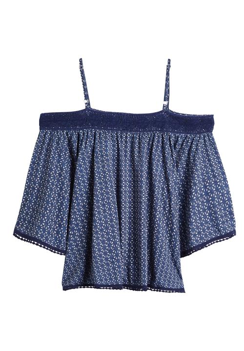 Next - Off-the-shoulder Lace Top Blue/White Blue and White