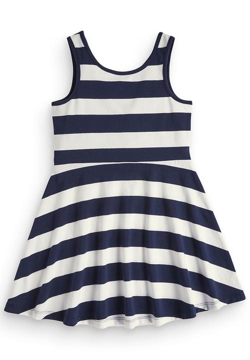Next - Navy stripe skater dress Blue and White