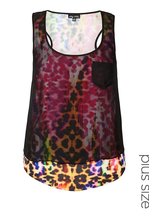 City Chic - Layered neon animal-print top  Multi-colour