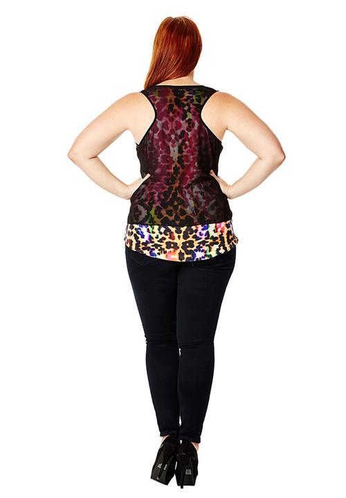 City Chic - Layered neon animal-print top  Multi-colour