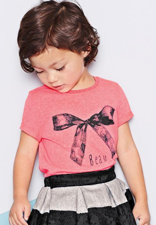 Next - Fluro pink bow t-shirt Mid Pink