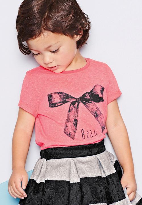 Next - Fluro Pink Bow T-shirt Pink