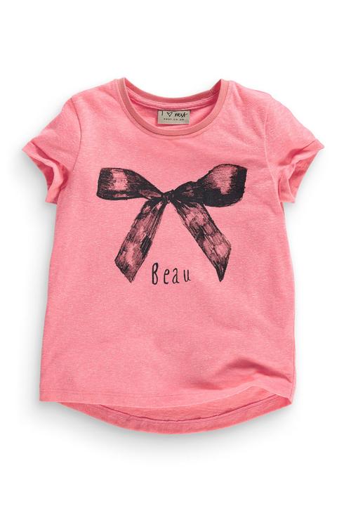 Next - Fluro pink bow t-shirt Mid Pink