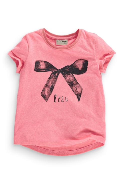 Next - Fluro Pink Bow T-shirt Pink