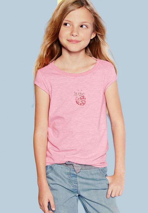 Next - Pink beaded strawberry t-shirt Mid Pink