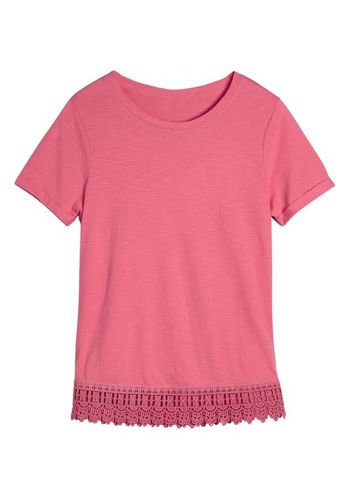 Next - Lace Trim T-shirt Pink Mid Pink