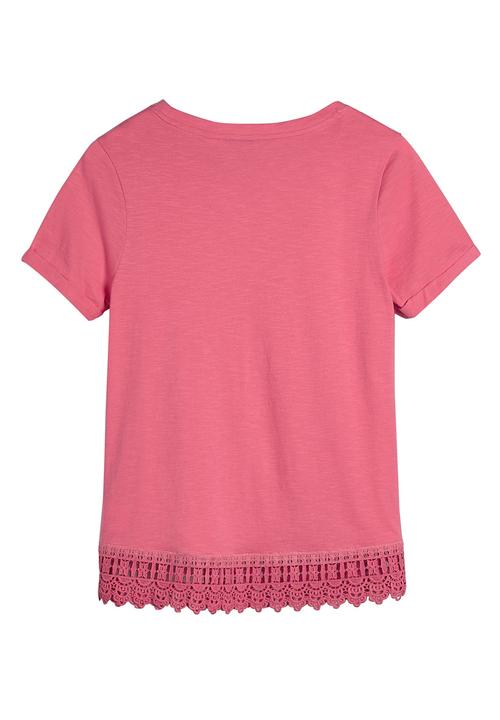 Next - Lace Trim T-shirt Pink Mid Pink