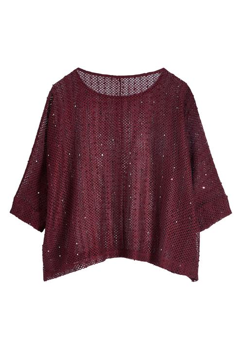 Next - Sequin Crochet Top Berry Red