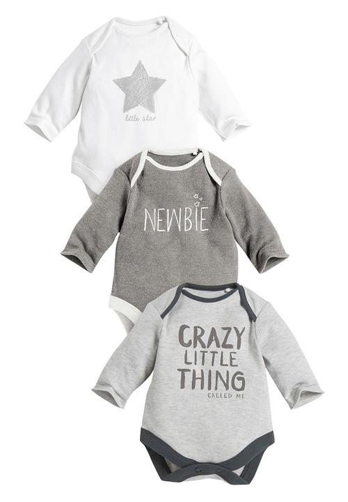 Next - 3 Pack slogan sleepsuits Grey