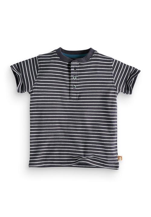 Next - Navy stripe grandad t-shirt Blue and White