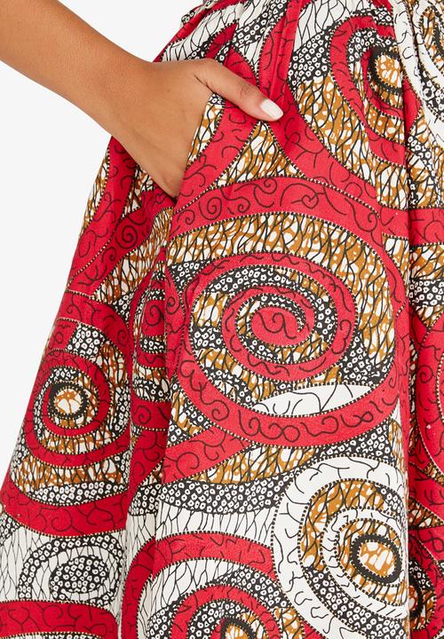 AfroDizzy - Swirl Printed 50s Skirt Red