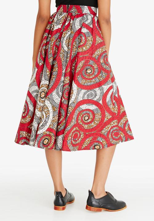 AfroDizzy - Swirl Printed 50s Skirt Red
